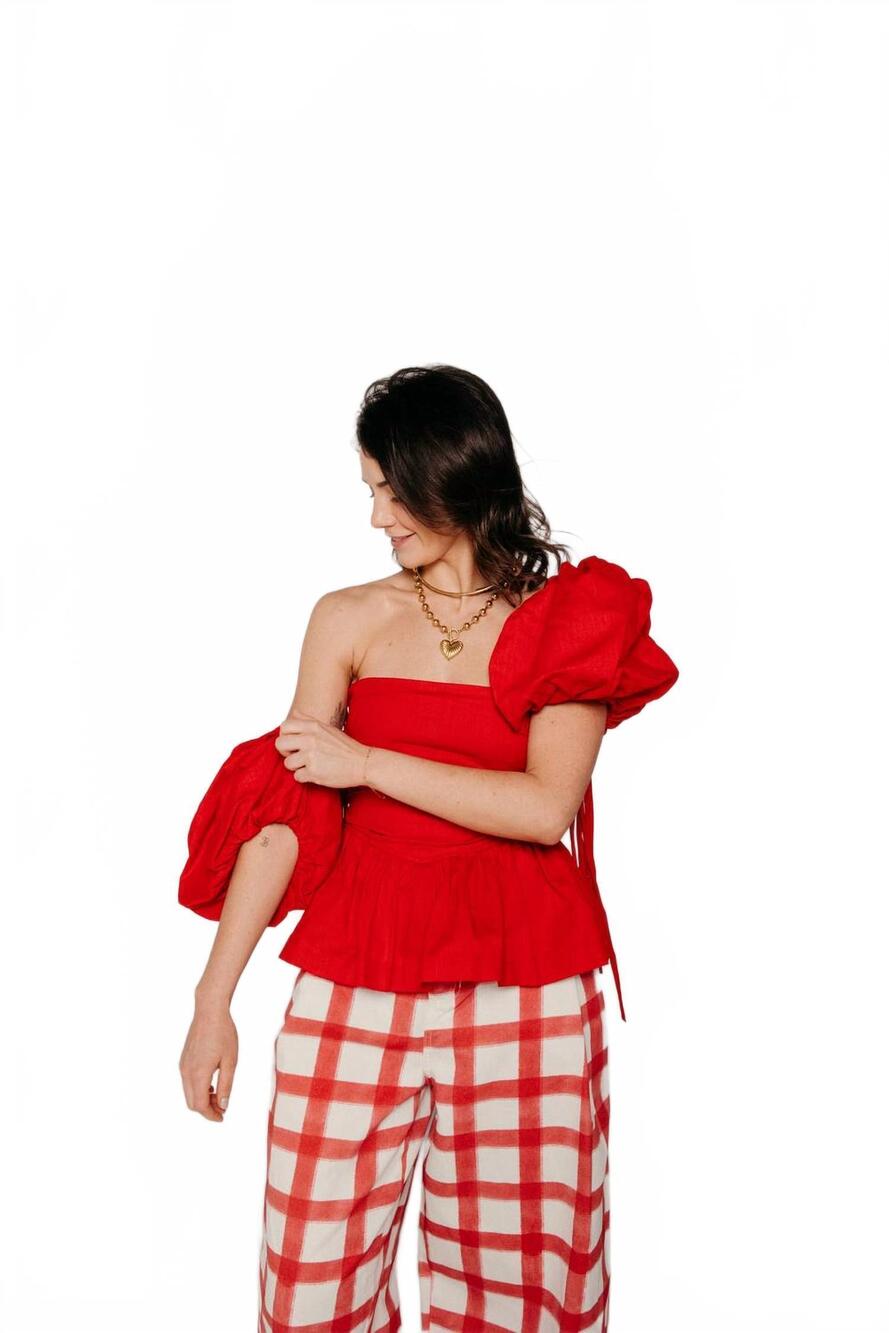 NEW SIXXTA jacinta peplum sleevess top in cherry